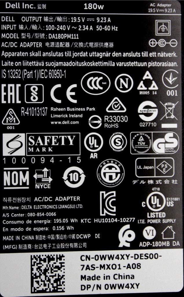 DELL LAPTOP CHARGER 180W 19.5V 9.23A GENUINE Original ( 7.4 MM )