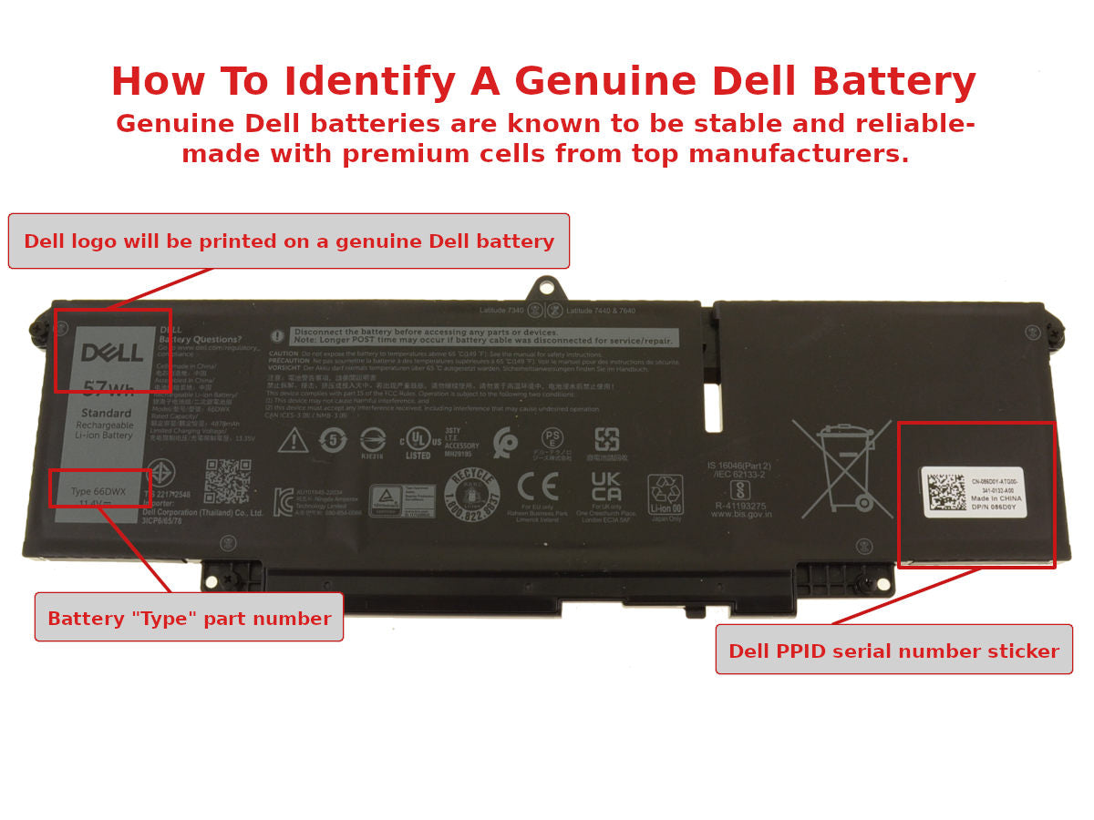 DELL Latitude 7440 - 3 cell 66DWX 57Wh Genuine Original Laptop Notebook Battery ( 1 Yr Warranty )