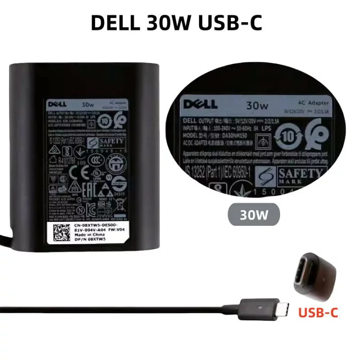 Dell Original 30W USB-C AC Adapter Laptop Charger ( Type - C )
