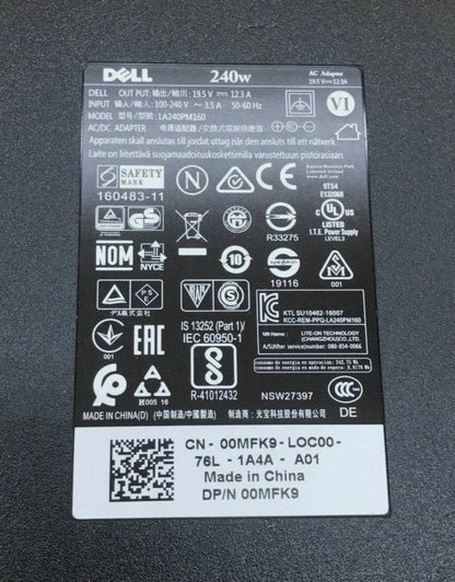 DELL LAPTOP CHARGER 240W 19.5V 12.3A GENUINE Original ( 7.4 MM ) ( 1 Yr Warranty ) Model No : Dell Alienware 17 R2
