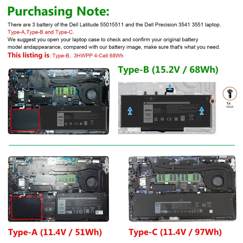 DELL 10X1J 1VY7F 401D9 N2NLL JG75F 3YNXM - 3HWPP Genuine Original Laptop Notebook Battery