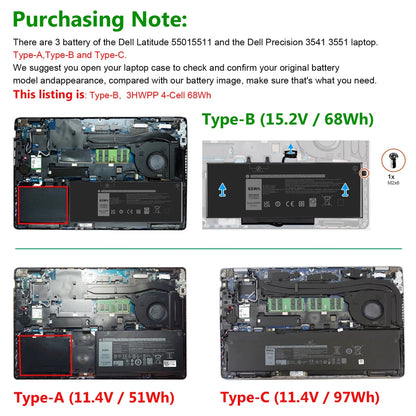 DELL 10X1J 1VY7F 401D9 N2NLL JG75F 3YNXM - 3HWPP Genuine Original Laptop Notebook Battery
