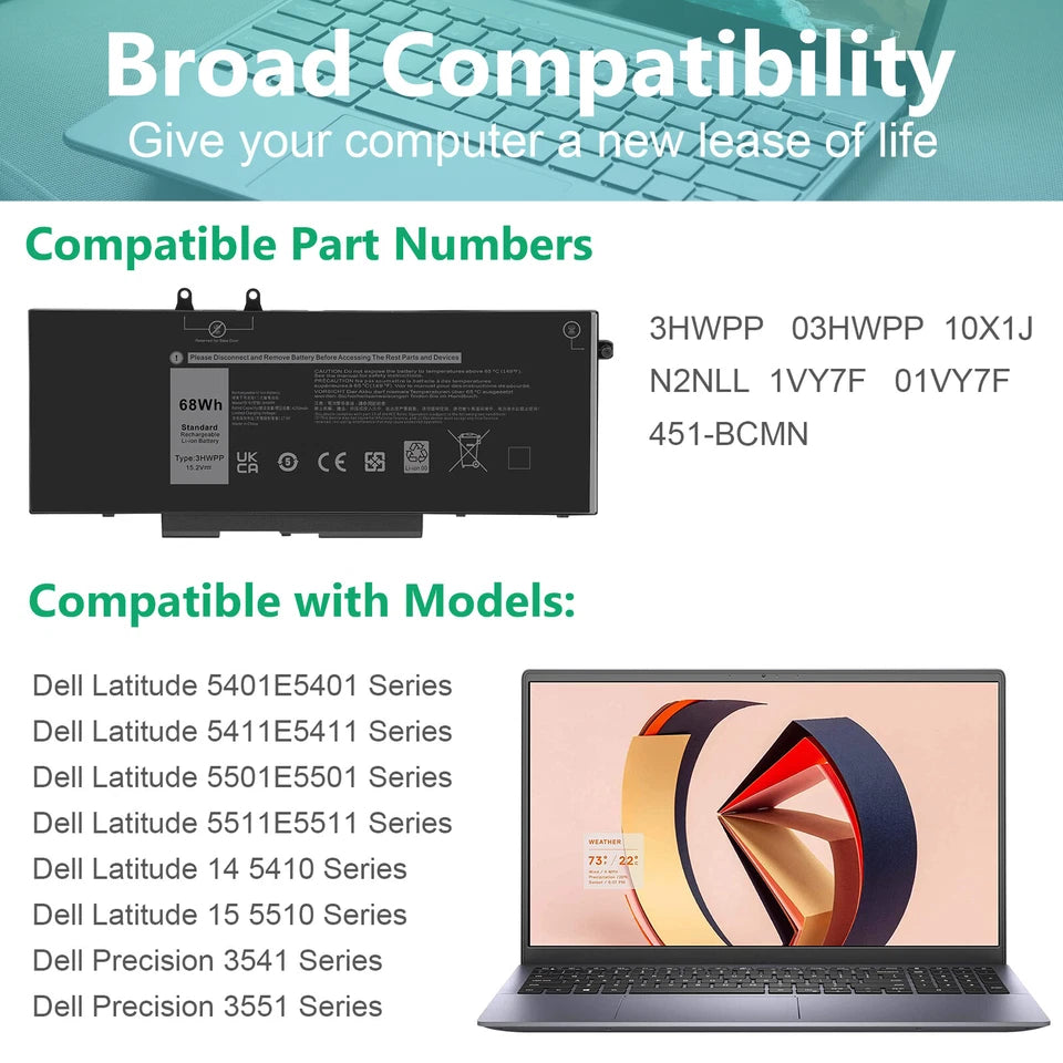 DELL 10X1J 1VY7F 401D9 N2NLL JG75F 3YNXM - 3HWPP Genuine Original Laptop Notebook Battery