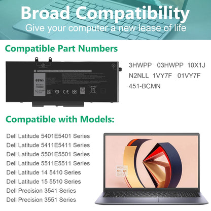 DELL 10X1J 1VY7F 401D9 N2NLL JG75F 3YNXM - 3HWPP Genuine Original Laptop Notebook Battery
