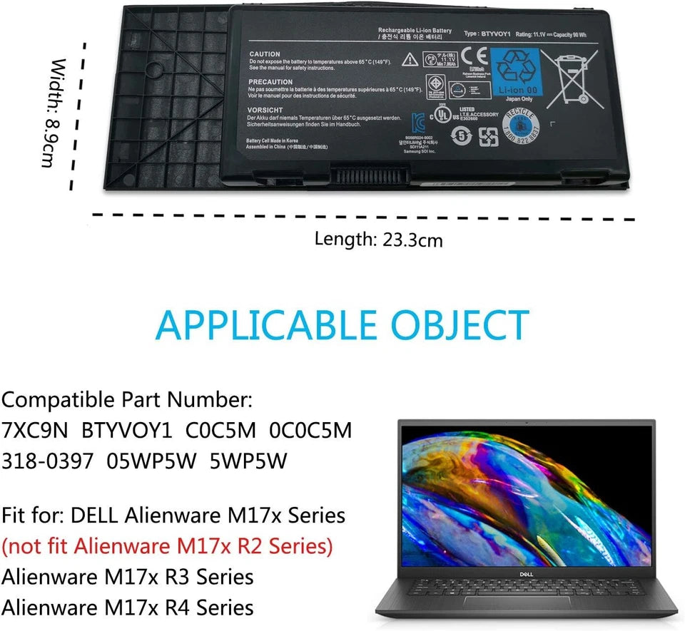 DELL Alienware M17X - BTYVOY1 Genuine Original Laptop Notebook Battery
