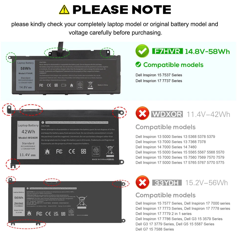 DELL F7HVR -F7HVR Genuine Original  Laptop Notebook Battery