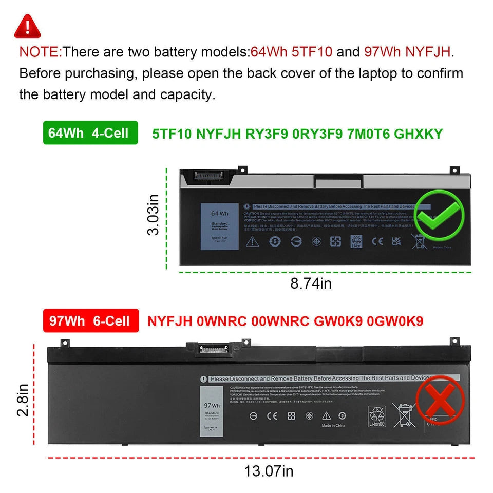 DELL 0H6K6V NYFJH 5TF10 FY2VW – 5TF10 Genuine Original Laptop Notebook Battery